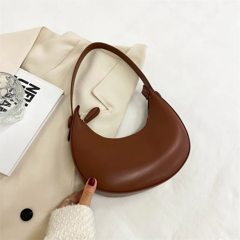 Women's Solid Leather Shoulder Bag Underarm Handbag Travel Tote