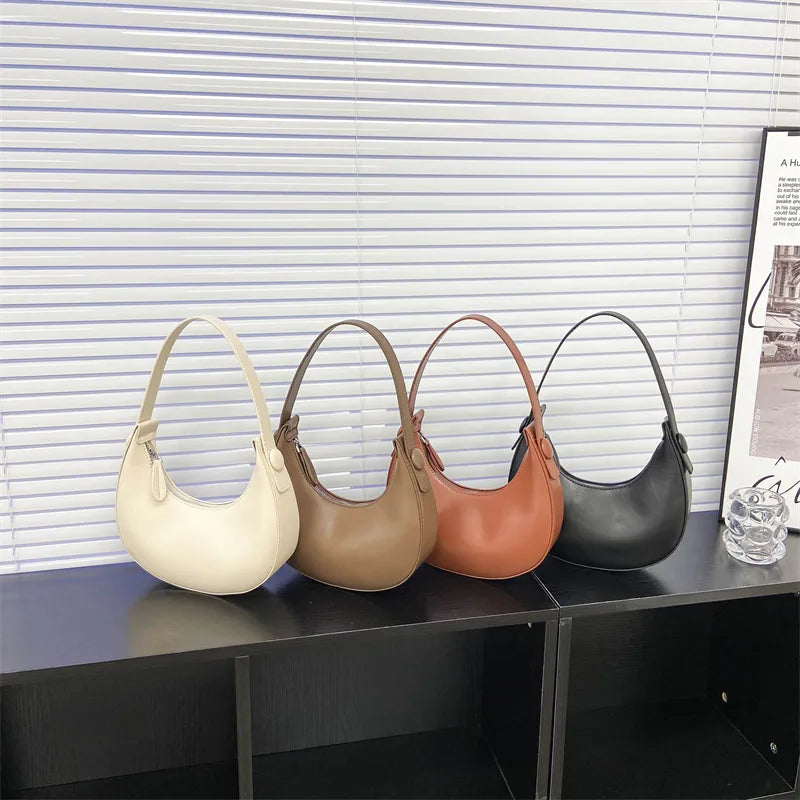 Women's Solid Leather Shoulder Bag Underarm Handbag Travel Tote