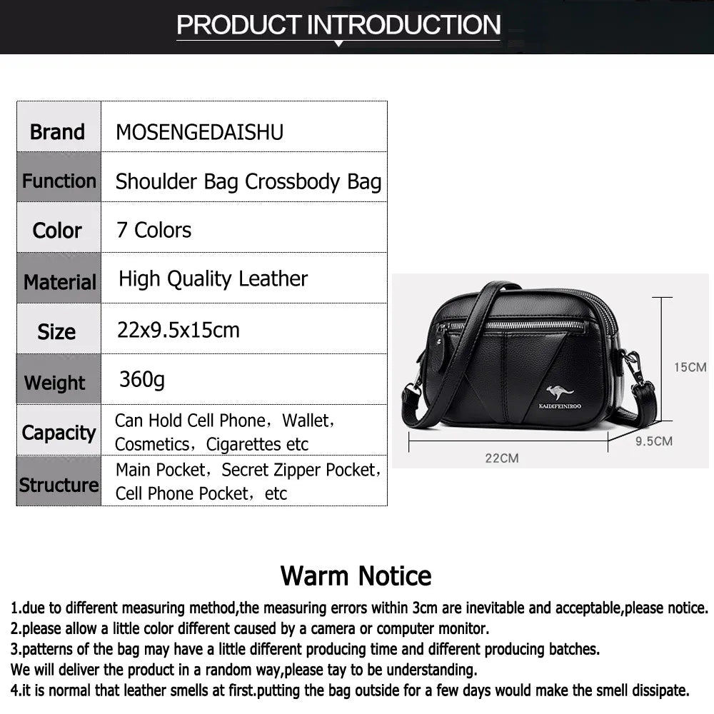 Solid Leather Crossbody Bag Women Shoulder Bag High Travel Bolsa
