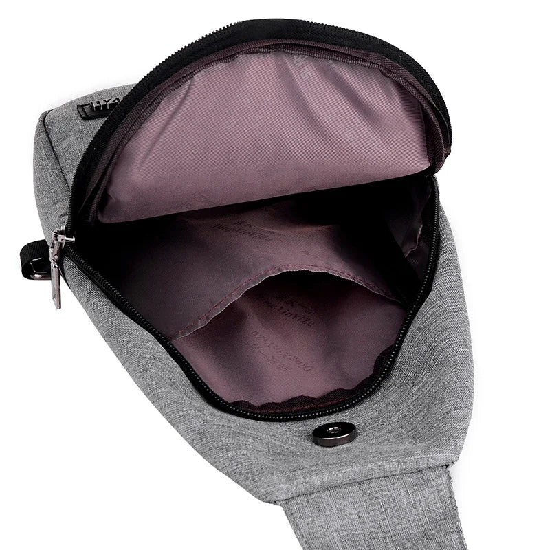 Solid Men Casual Usb Chest Pack Shoulder Bag Travel Male Messenger Bag