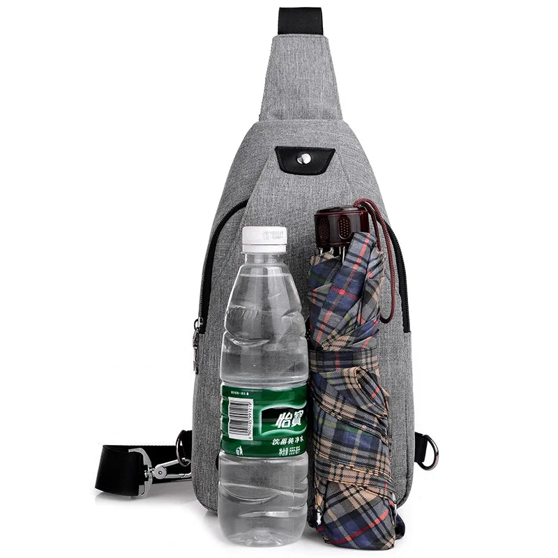 Solid Men Casual Usb Chest Pack Shoulder Bag Travel Male Messenger Bag