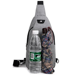 Solid Men Casual Usb Chest Pack Shoulder Bag Travel Male Messenger Bag