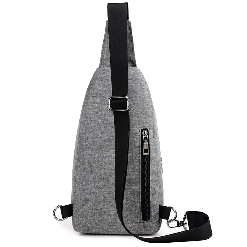 Solid Men Casual Usb Chest Pack Shoulder Bag Travel Male Messenger Bag