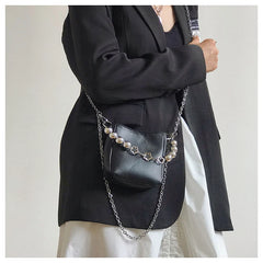 Mini Tote Bucket Bag PU Leather Women's Handbag Chain Shoulder Bag