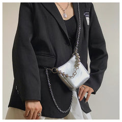 Mini Tote Bucket Bag PU Leather Women's Handbag Chain Shoulder Bag