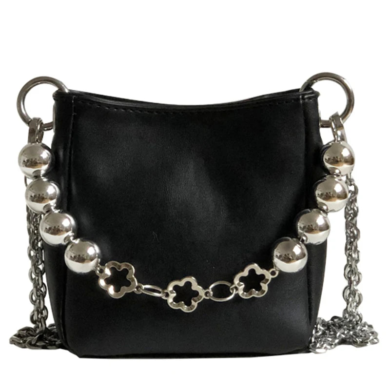 Mini Tote Bucket Bag PU Leather Women's Handbag Chain Shoulder Bag