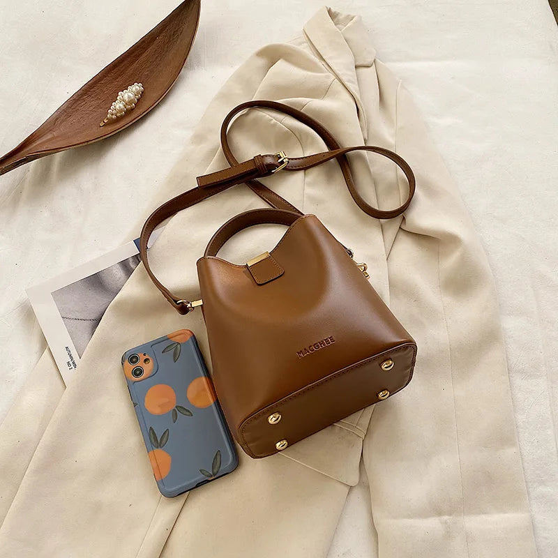 PU Leather Bucket Crossbody Bag for Women - Shoulder Messenger Purse