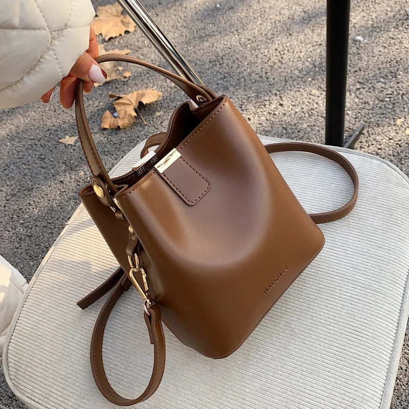PU Leather Bucket Crossbody Bag for Women - Shoulder Messenger Purse