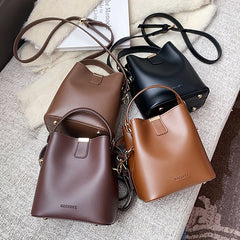 PU Leather Bucket Crossbody Bag for Women - Shoulder Messenger Purse