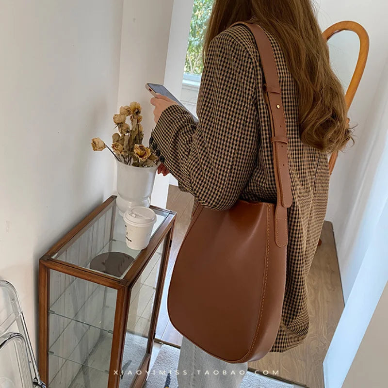 PU Leather Shoulder Bag for Women Bucket Crossbody Bags