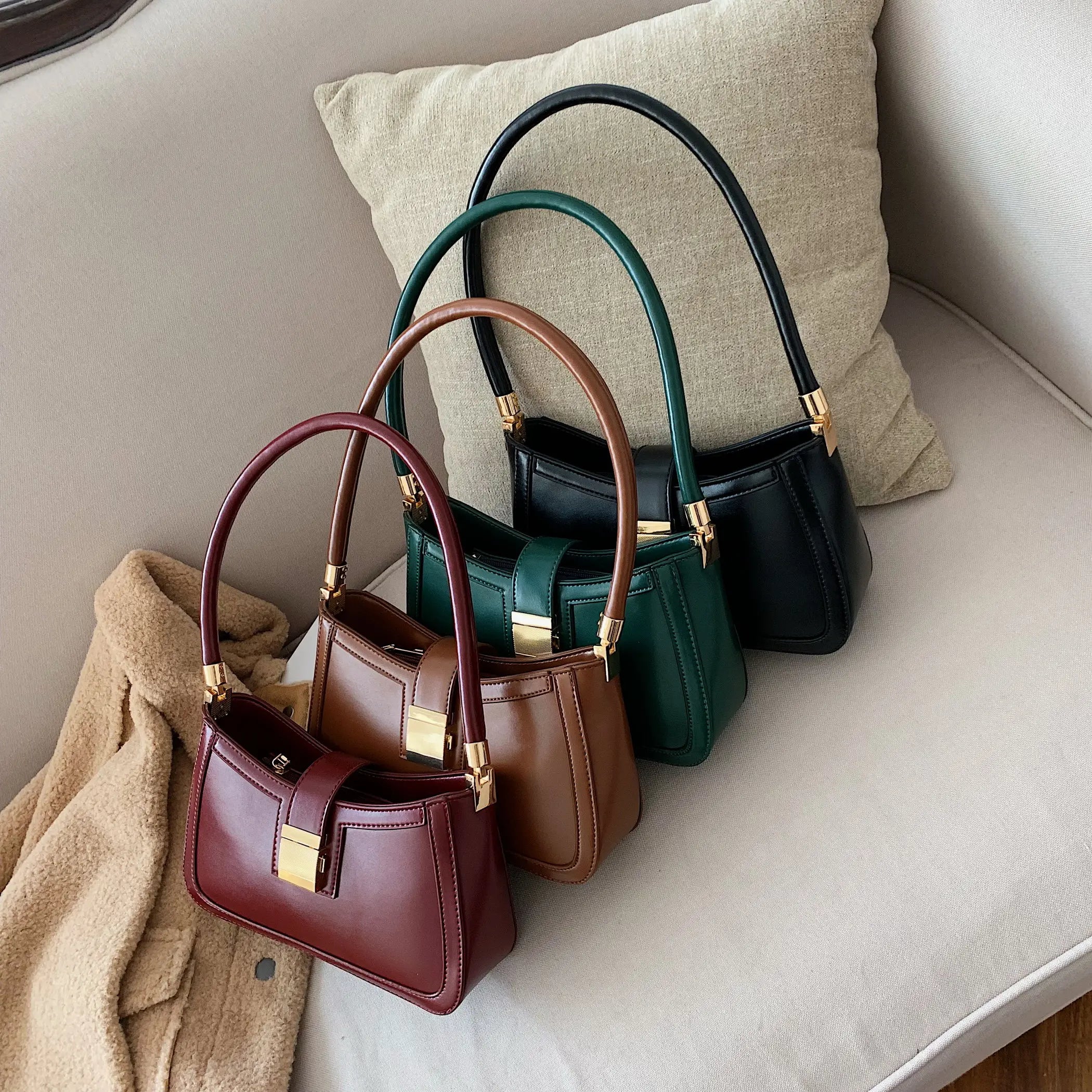 PU Leather Shoulder Bags Women Lock Handbags Small Travel Lady Bags