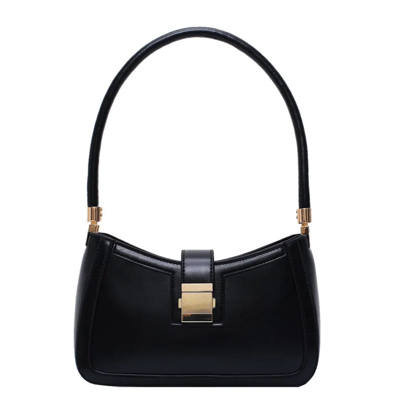 Solid PU Leather Shoulder Bags For Women Lock Handbags Small Travel Lady Bags