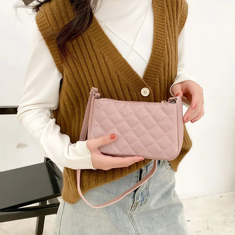 Plaid Square Shoulder Bag for Women Zipper Handbag