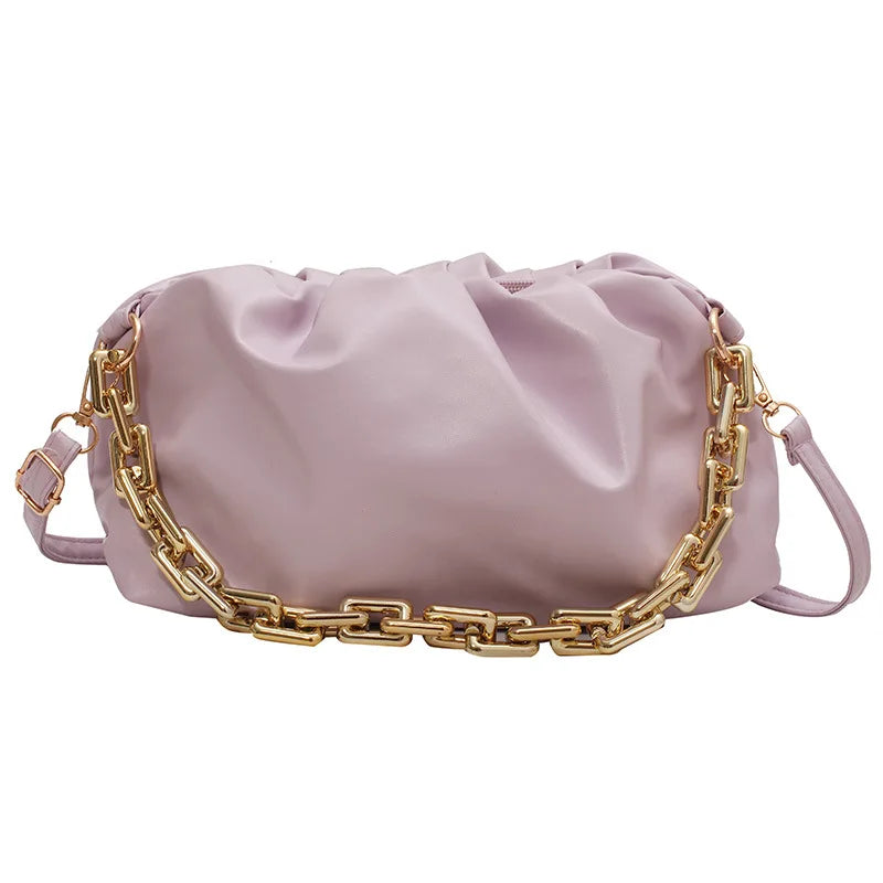 Soft Leather Women's Handbag Solid Pleated Tote Bag