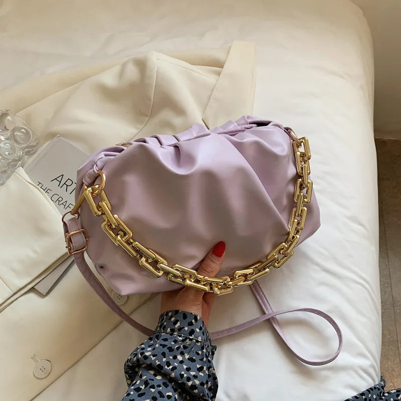 Soft Leather Women's Handbag Solid Pleated Tote Bag