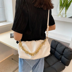 Soft Leather Women's Handbag Solid Pleated Tote Bag
