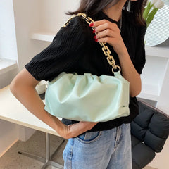 Soft Leather Women's Handbag Solid Pleated Tote Bag