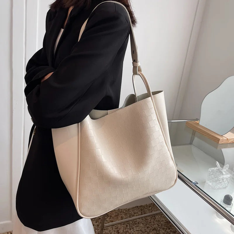 Yellow Pu Leather Shoulder Bag Waterproof Large Capacity Totes