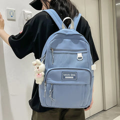 Solid Teenage Girl Schoolbag Multiple Pockets Women Loptop Backpack Large Capaci