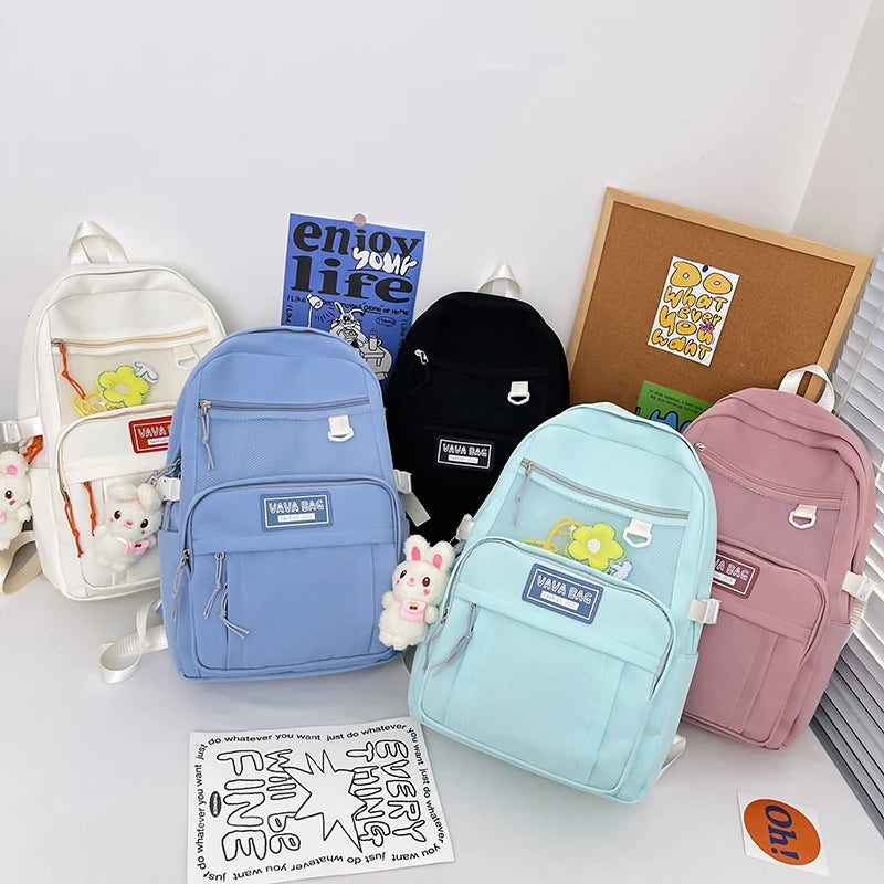 Solid Teenage Girl Schoolbag Multiple Pockets Women Loptop Backpack Large Capaci