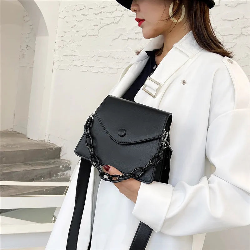 Thick Chain Small PU Leather Crossbody Bags For Women Shoulder Cross Body