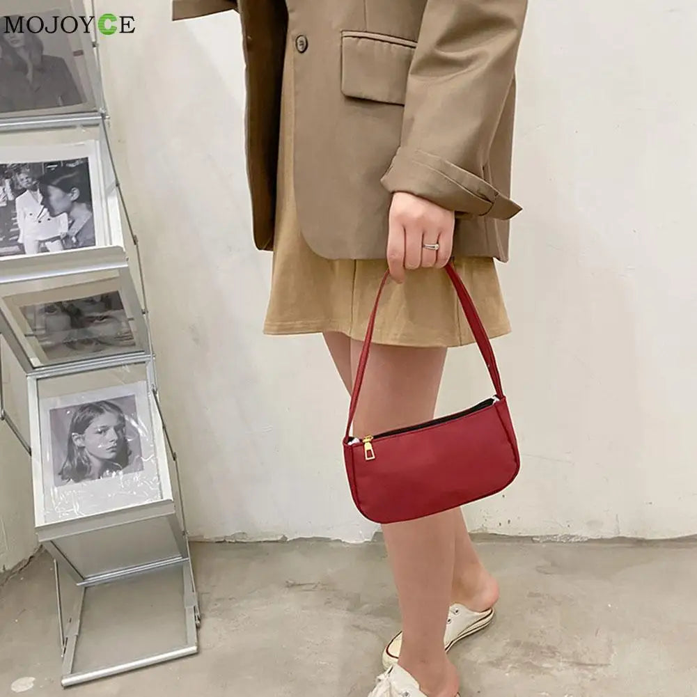 Solid Nylon Underarm Tote Purse Clutches Shoulder Bag
