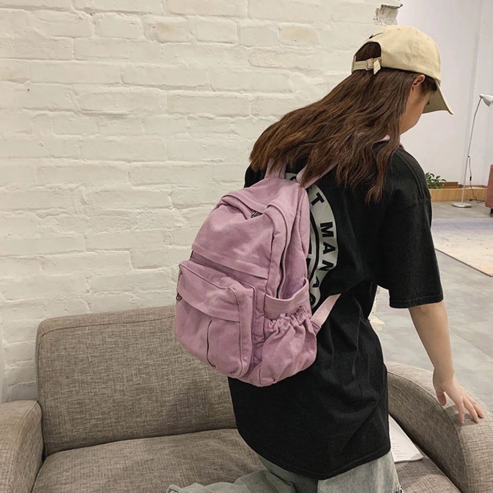 Vintage Casual Backpack Women College Students School Bag Large Capacity Laptop