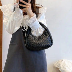 Solid Weave PU Leather Shoulder Tote Bags For Women Women's Small Zipper Handbag
