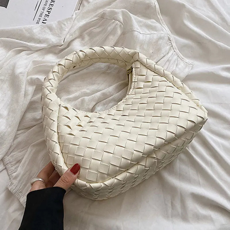 Solid Weave PU Leather Shoulder Tote Bags For Women Women's Small Zipper Handbag