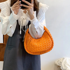 Solid Weave PU Leather Shoulder Tote Bags For Women Women's Small Zipper Handbag