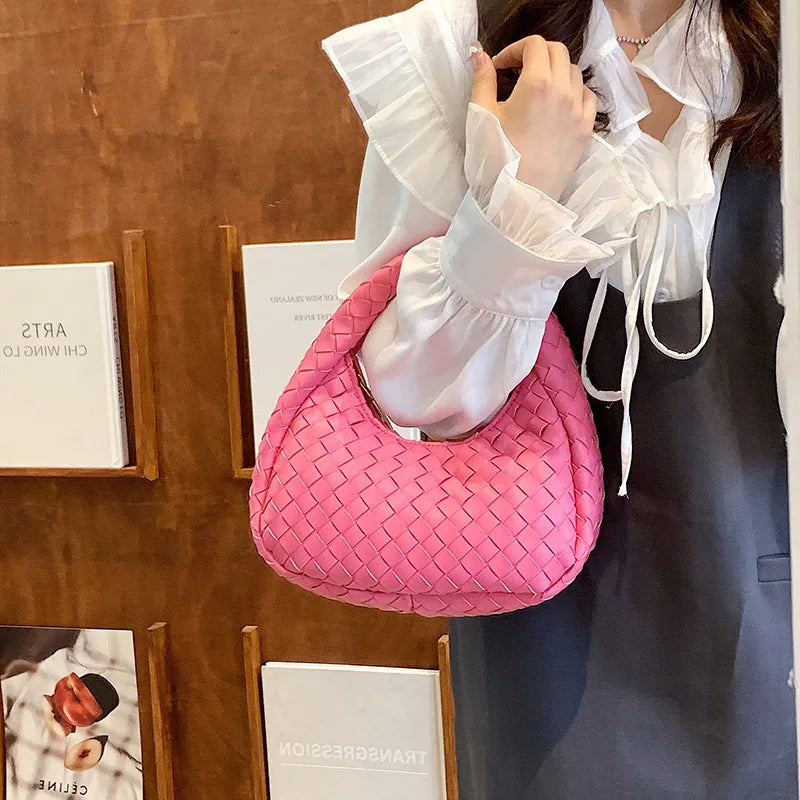 Solid Weave PU Leather Shoulder Tote Bags For Women Women's Small Zipper Handbag