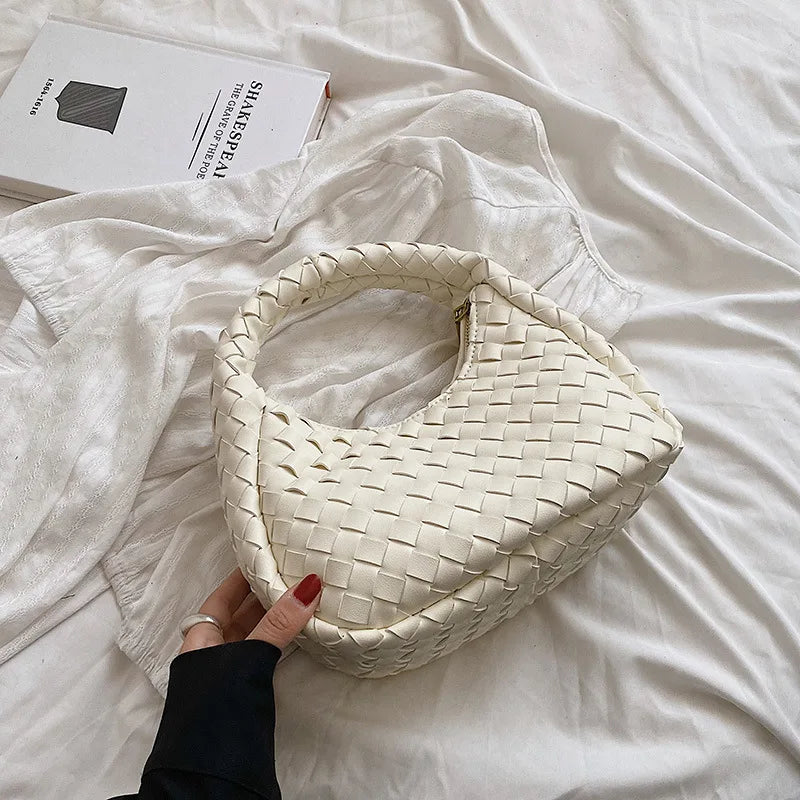 Solid Weave PU Leather Shoulder Tote Bags For Women Women's Small Zipper Handbag