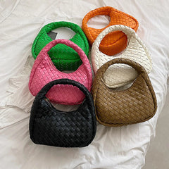 Solid Weave PU Leather Shoulder Tote Bags For Women Women's Small Zipper Handbag