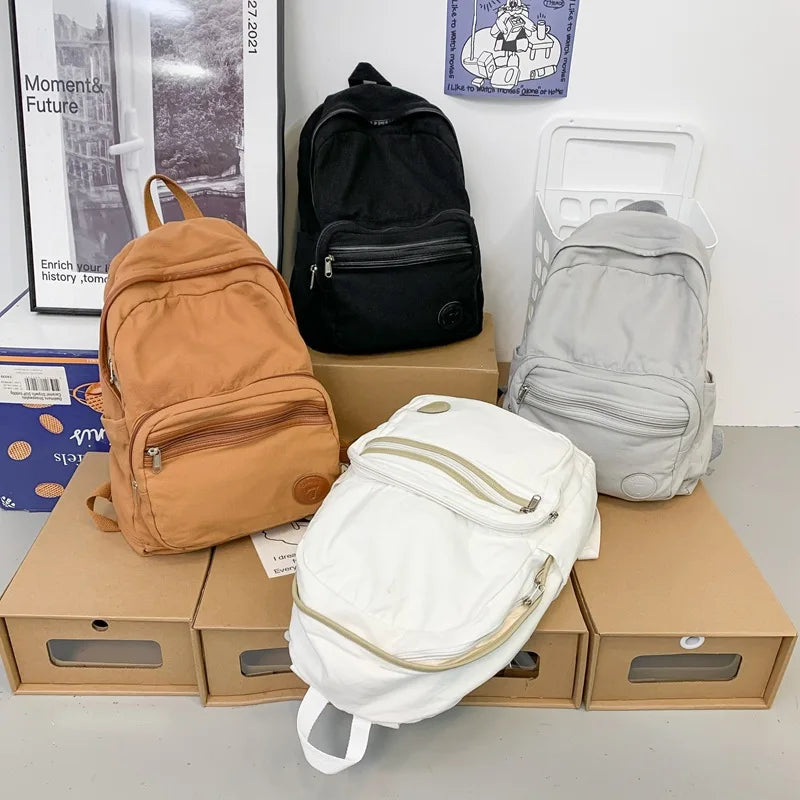 Solid Women Backpack Canvas High Girl College Laptop Travel Rucksack
