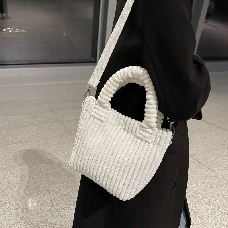 Solid Corduroy Shoulder Bag Small Tote Purse Handbags Retro Ladies Crossbody