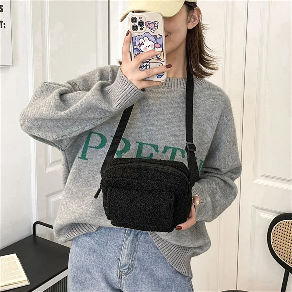 Fluffy Fur Small Sling Bag Women Winter Hip Pouch