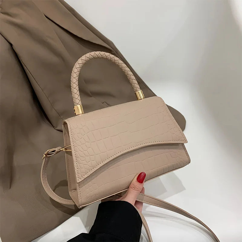 Solid PU Leather Shoulder Bag Top Handle Bags for Women