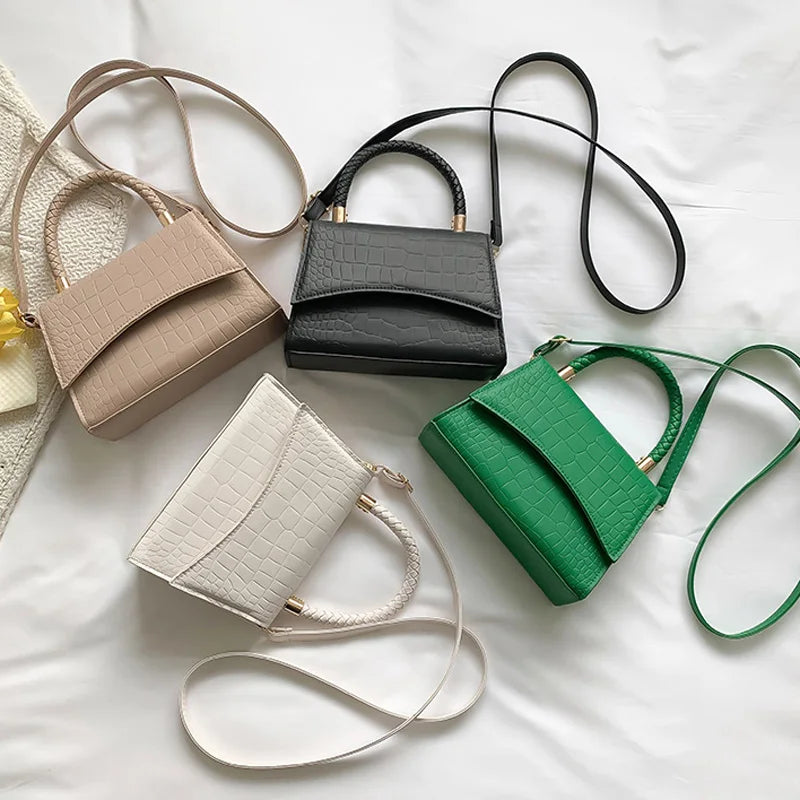 Solid PU Leather Shoulder Bag Top Handle Bags for Women