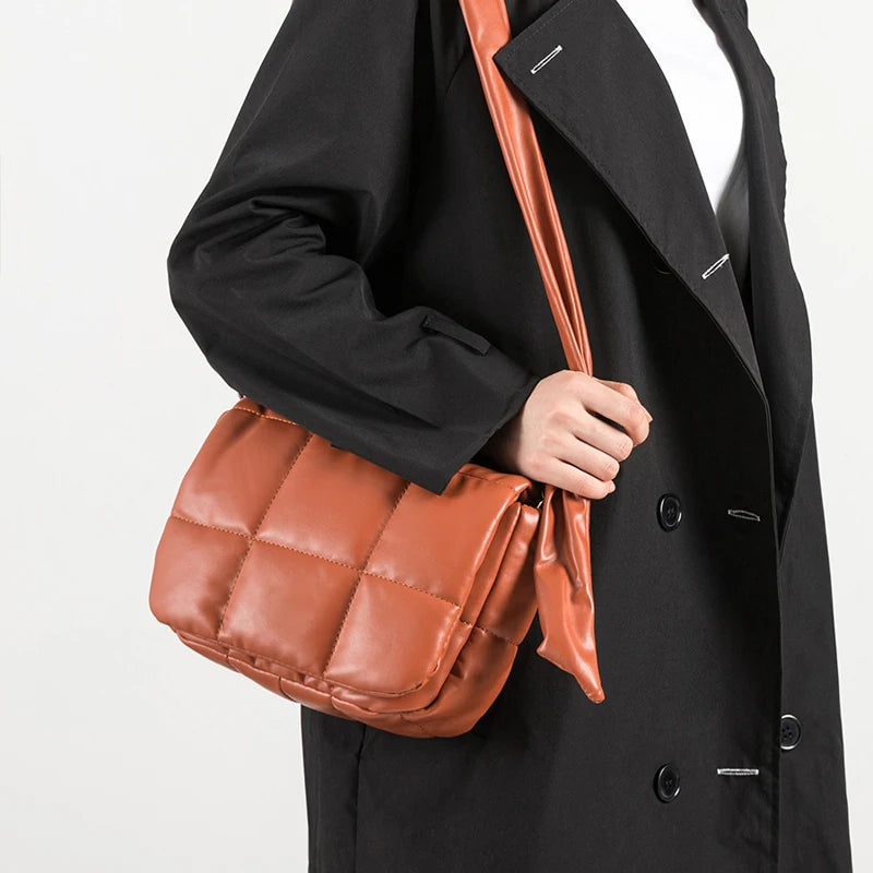 Winter Shoulder Crossbody Bag for Women Flap Tote Padded Handbag
