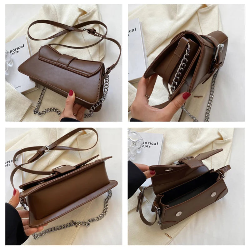 Solid Women Chain Shoulder Side Bag Small PU Leather Handbag And Wallet