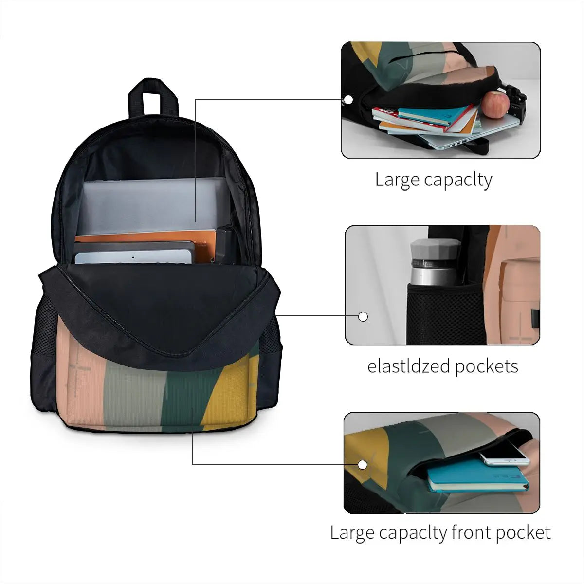 Sound Waves Minimalist Pattern Backpack Men Women Anime School Bag