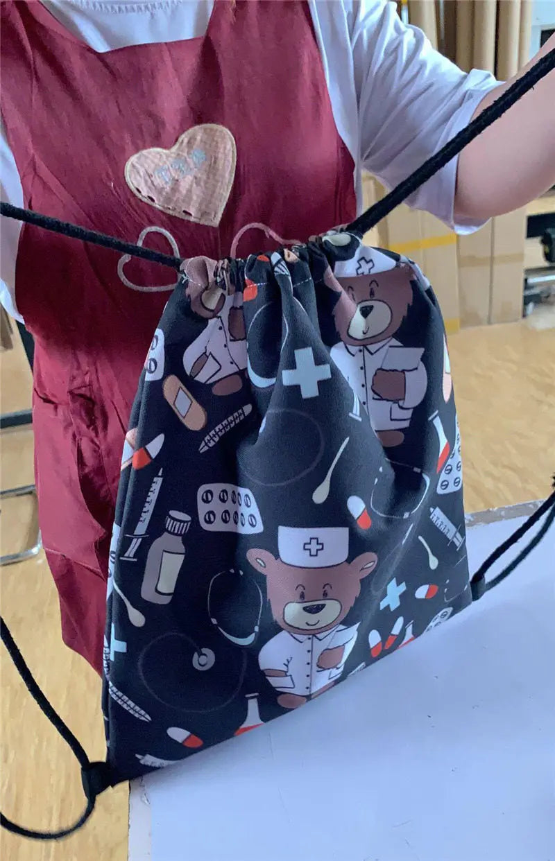 Space Walk Printing Backpack Drawstring Bag Outer Space Astronauts