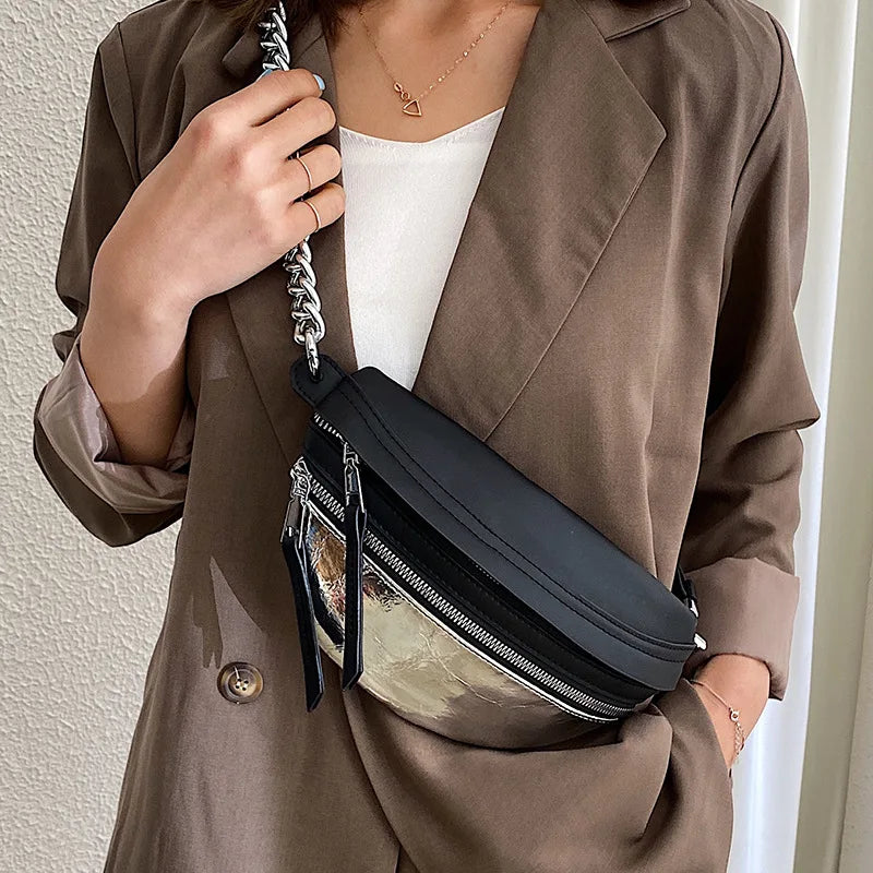 Nylon Chest Bag Chain Crossbody Bags Women Shoulder Waist Pack