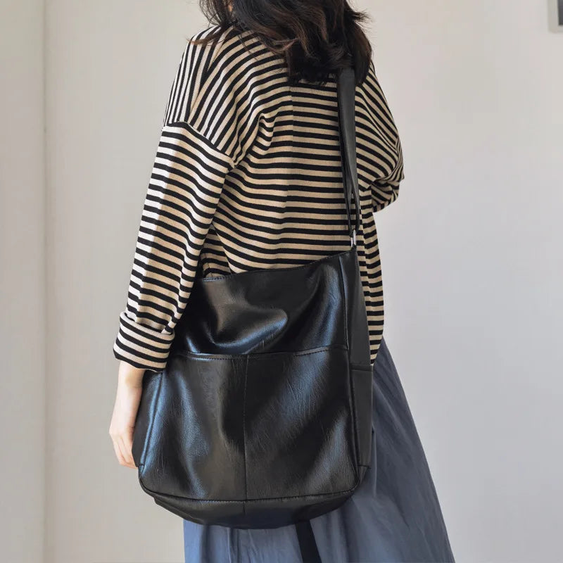 Spring Pu Soft Leather Bucket Bag Large Capacity Cross-body Ins Shoulder