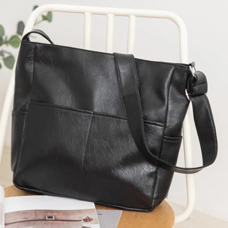 Spring Pu Soft Leather Bucket Bag Large Capacity Cross-body Ins Shoulder