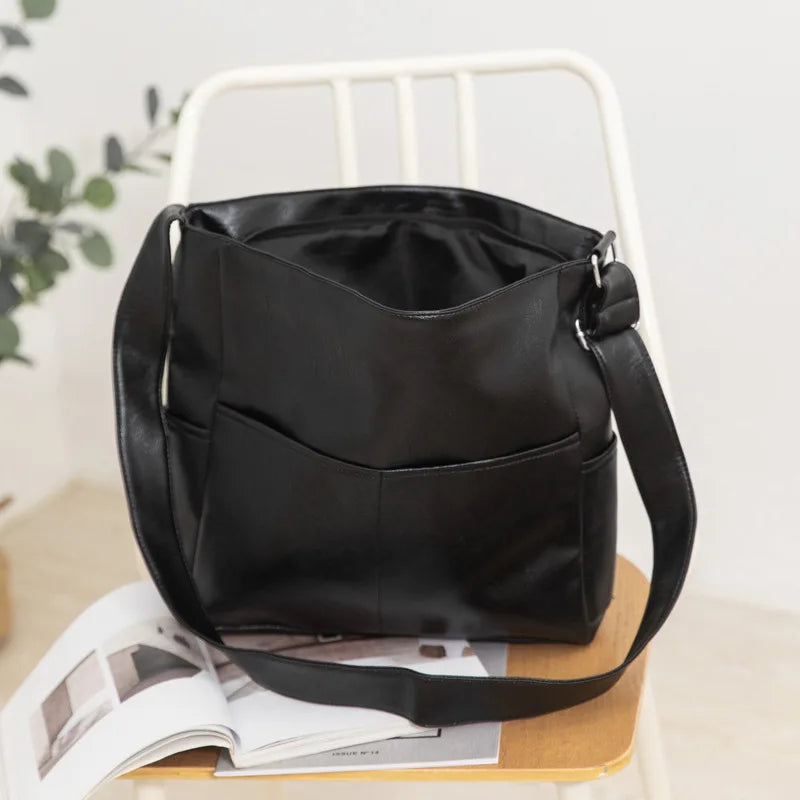 Spring Pu Soft Leather Bucket Bag Large Capacity Cross-body Ins Shoulder