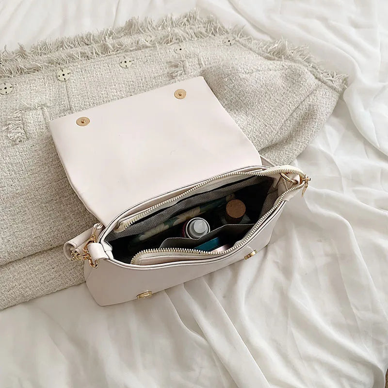 Spring Pleated Shoulder Bag For Women Brands Flap Armpit Bag Lady Underarm Bag