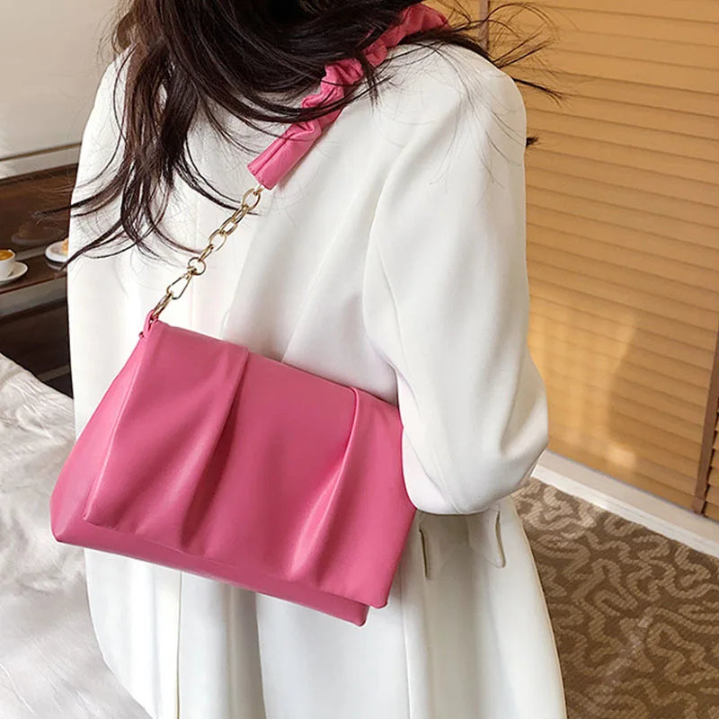 Spring Pleated Shoulder Bag For Women Brands Flap Armpit Bag Lady Underarm Bag