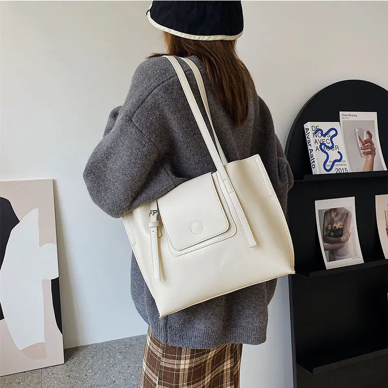 PU Leather Women's Shoulder Bag Large Capacity Handle Bag for Documents