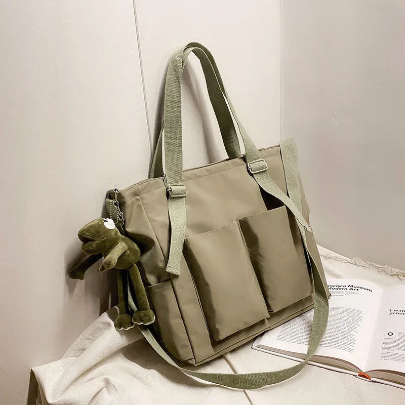 Literary Spring Messenger Bag for Women, Solid Shoulder Bag, Large Capacity
